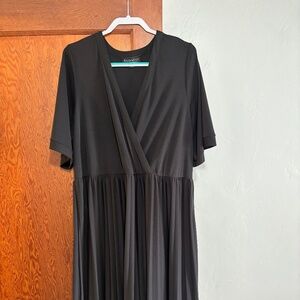 Eloquii Black Lycra Dress with Overlay Top and Pleated Bottom